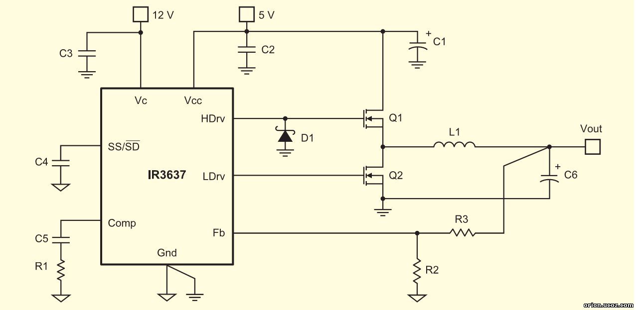 Рисунок 4 Схема включения ИС ШИМ-контроллера IR3637